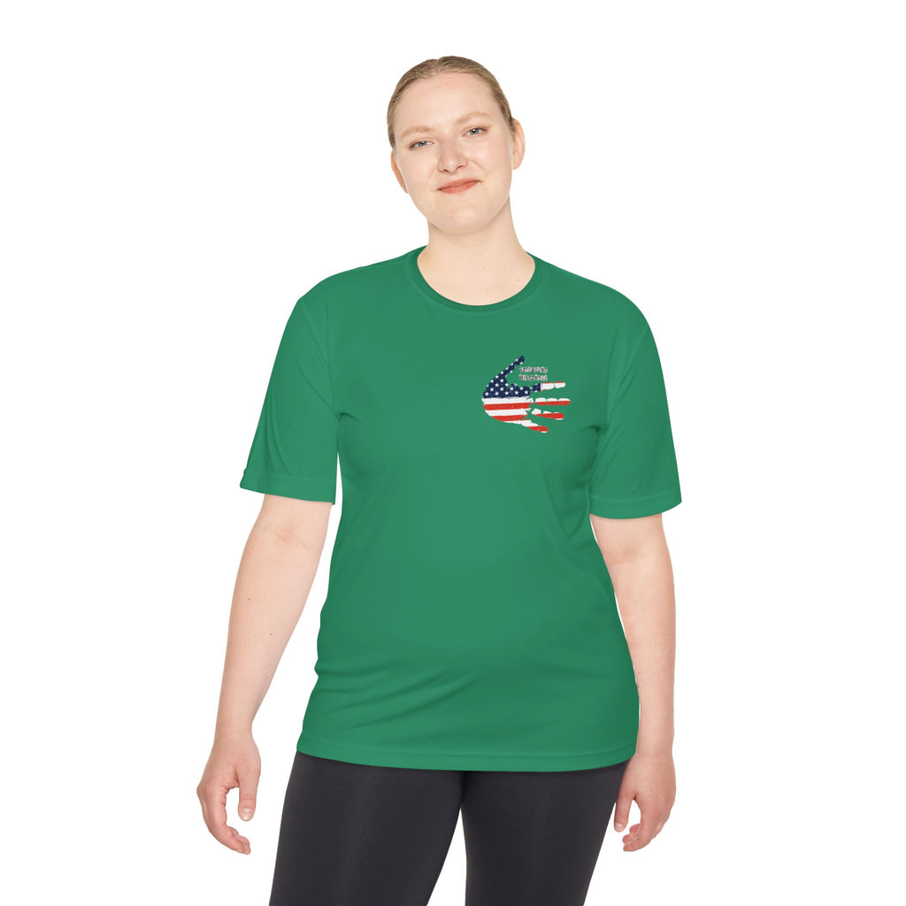 American Flag Hand Tee — Patriotic Moisture‑Wicking Shirt
