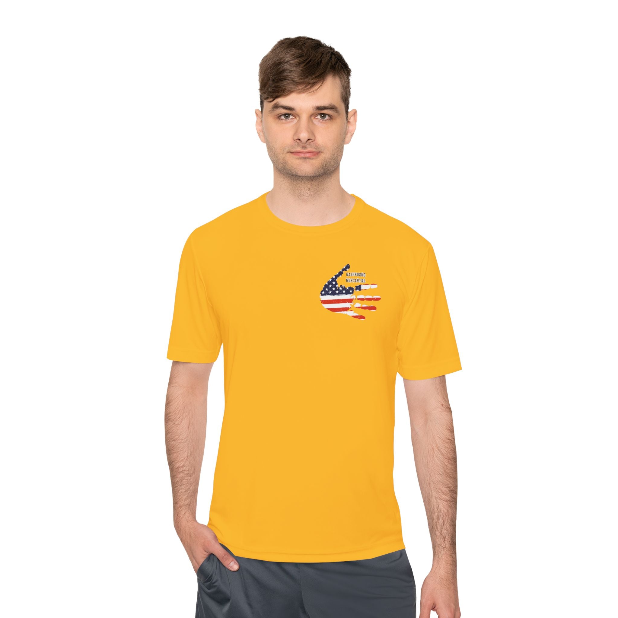 American Flag Hand Tee — Patriotic Moisture‑Wicking Shirt