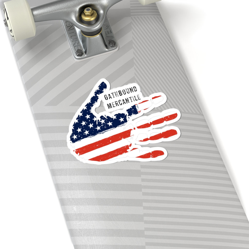 American Flag Hand Kiss-Cut Sticker — Oathbound Mercantile Patriotic Decal
