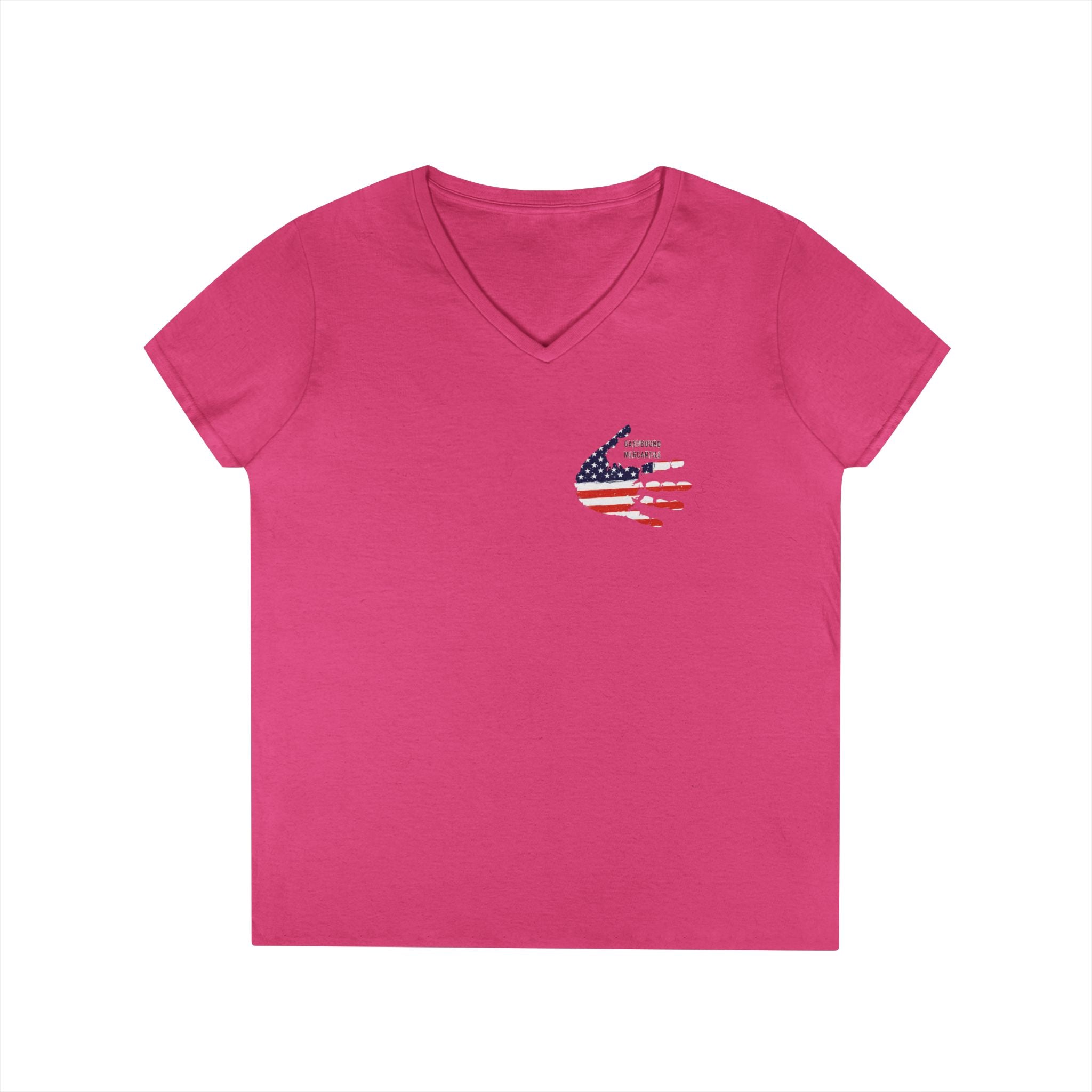 Women's V-Neck Tee - Small American Flag Hand Graphic, Patriotic Fourth of July Shirt