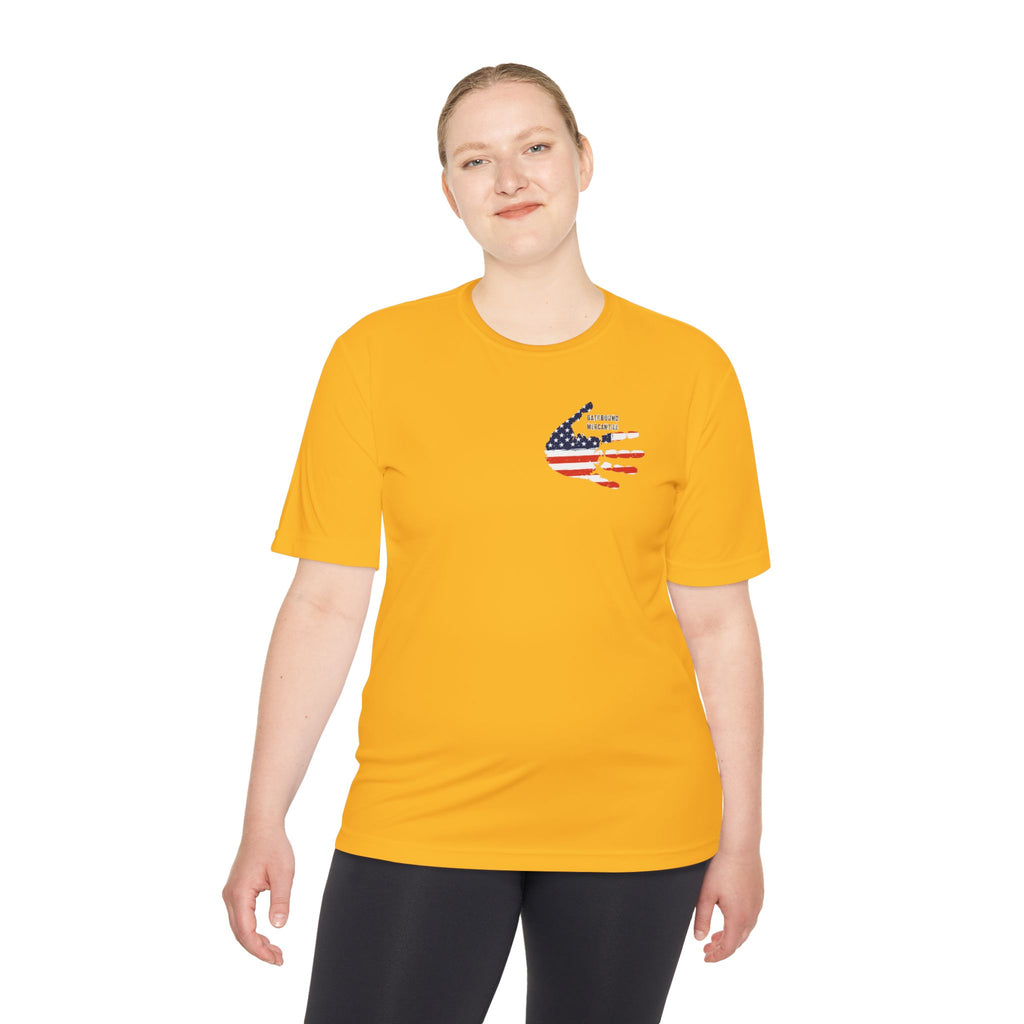 American Flag Hand Tee — Patriotic Moisture‑Wicking Shirt