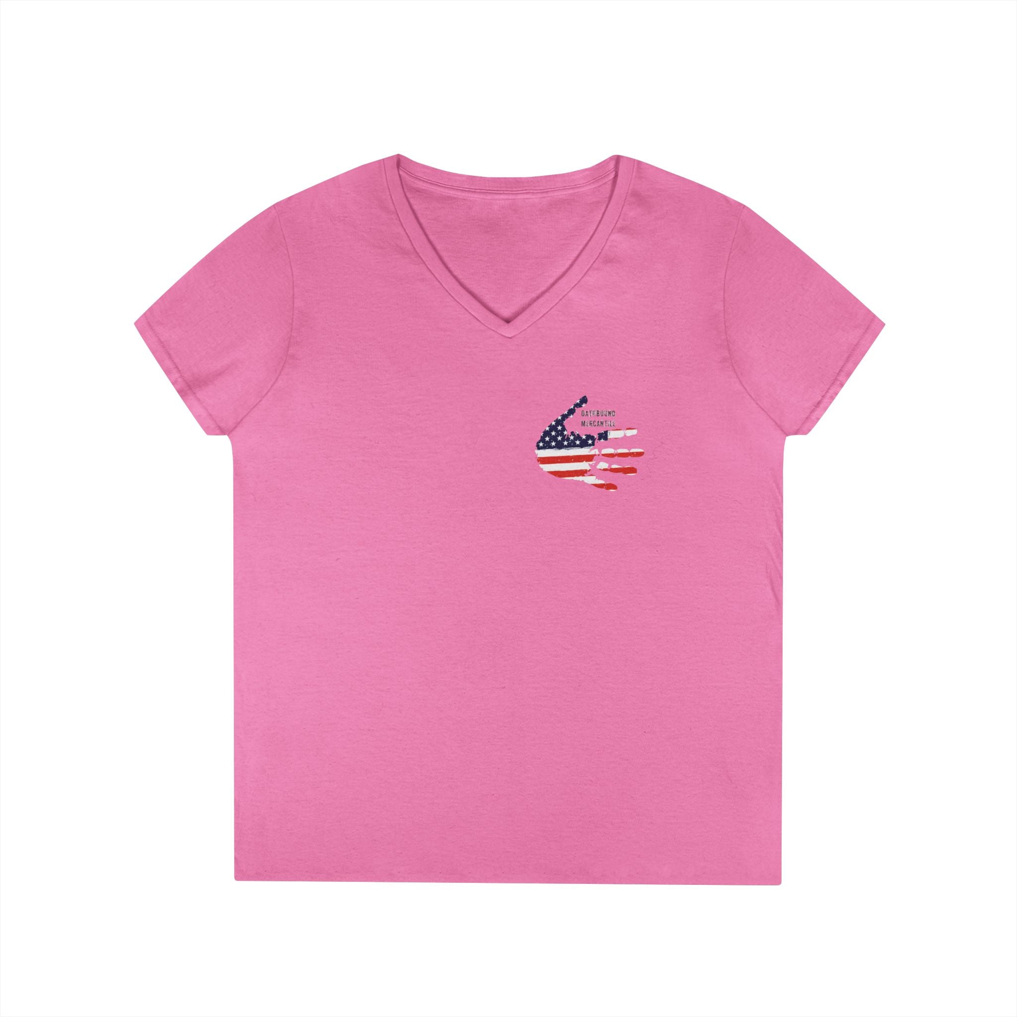 Women's V-Neck Tee - Small American Flag Hand Graphic, Patriotic Fourth of July Shirt
